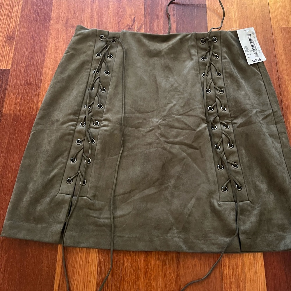 Abbeline Khaki Lace-Up Mini Skirt